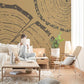 Mural Wallpaper with a Brown Tree Ring Pattern Applied in the Living Room