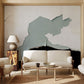 Wallpaper mural with a buckled wall skin design for use in decorating the living room.