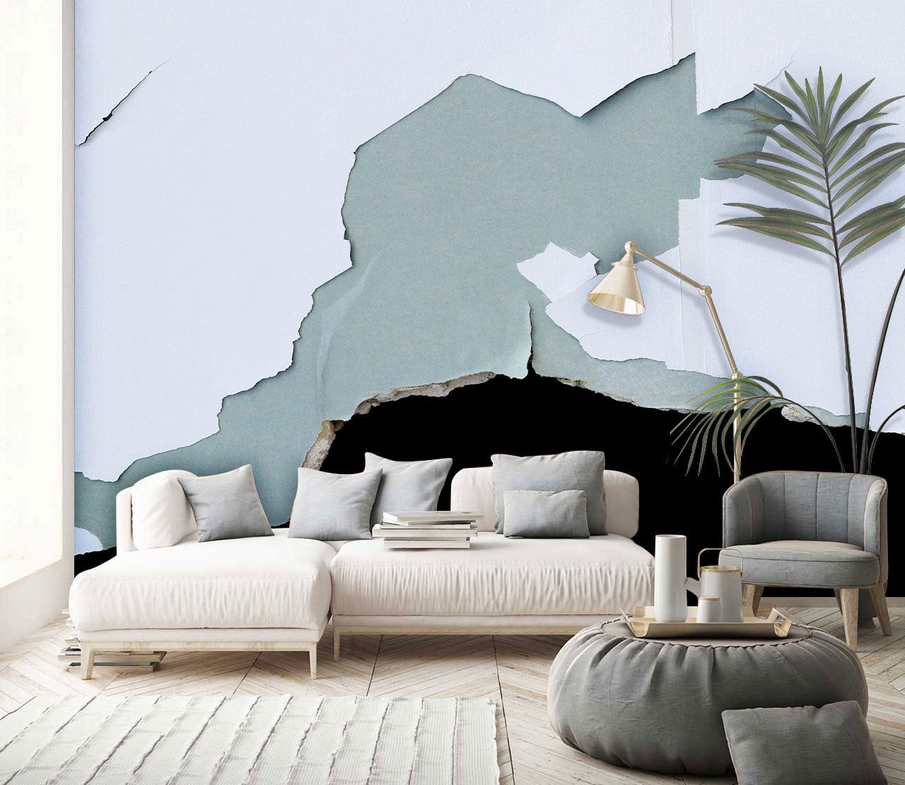 Buckled Wall Skin Wallpaper Mural for the Decoration of the Living Room