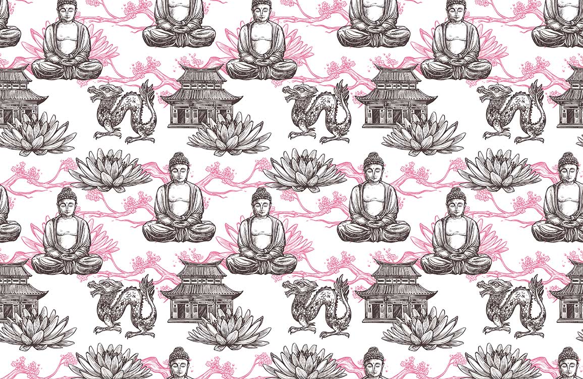 Zen Buddha Lotus Flower Mural Wallpaper