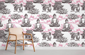 Zen Buddha Lotus Flower Mural Wallpaper