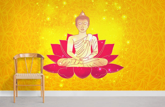 Buddha Meditate Yellow Religious Wallpaper Room
