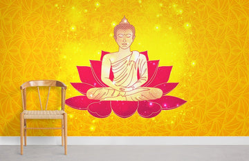 Golden Buddha Lotus Flower Mural Wallpaper