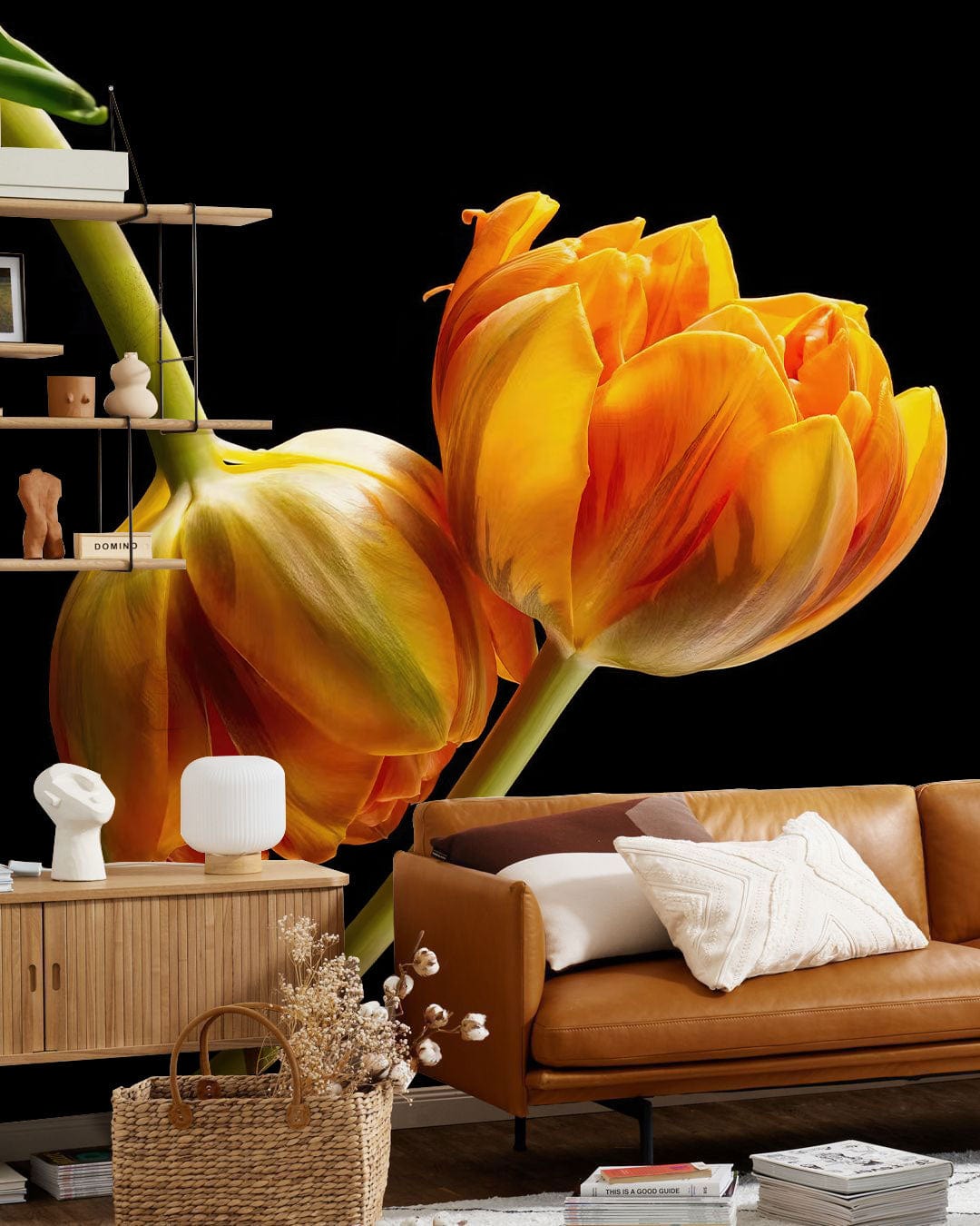 Wallpaper mural with Blooming Tulips, perfect for use in Decorating the Living Room