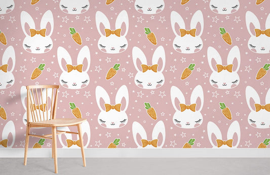 Bunny & Carrot Cartoon Animal Patern Wallpaper Art decor