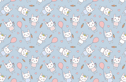 Bunny & Ballons Cartoon Animal Wallpaper Art Design