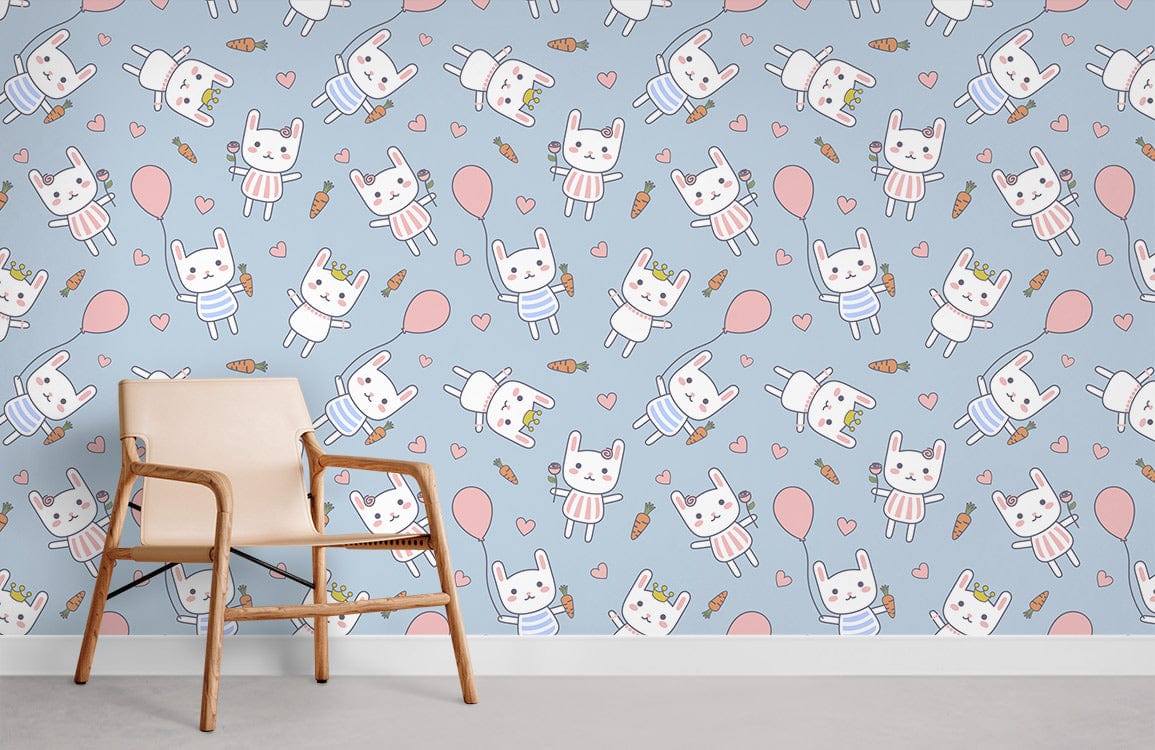 Bunny & Ballons Cartoon Wallpaper Room Decoration Idea