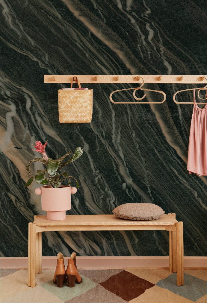 Cystal geode wall paintings in the hallway with broken jasper