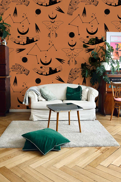 Wallpaper in the Living Room with a Butterfly Divination Pattern