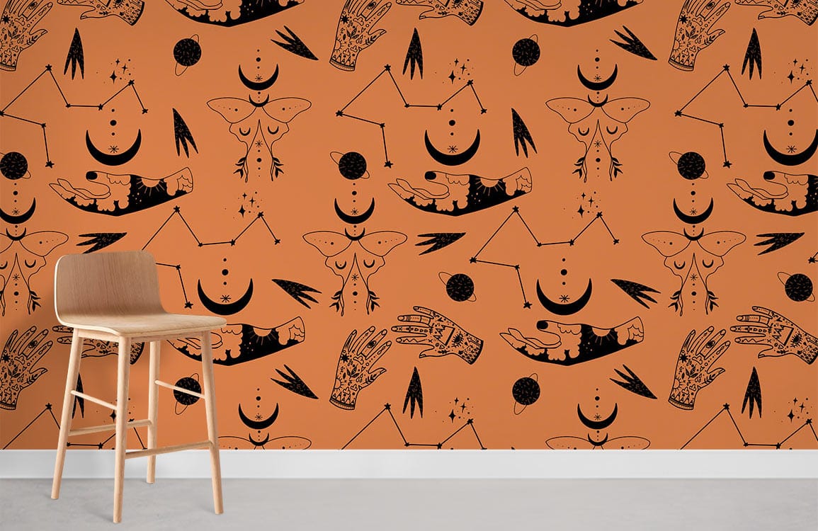 Mural Wallpaper Room with Butterfly Divination Pattern