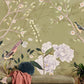 wallpaper mural of birds and flowers in a neutral color palette for the hallway