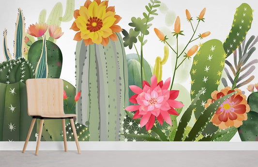 Botanical Cactus Floral Mural Wallpaper