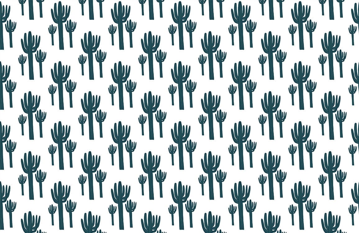 Chic Teal Cactus Pattern Mural Wallpaper