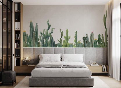 Desert Cactus Botanical Mural Wallpaper in bedroom