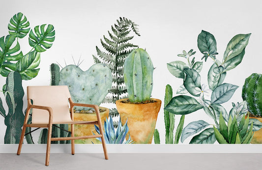 Cactus Plants Watercolor Wall Mural Room