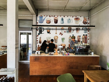 Vintage Coffee Shop Mural Wallpaper in restaurant setting
