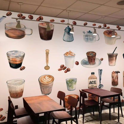 Vintage Coffee Shop Mural Wallpaper in restaurant setting