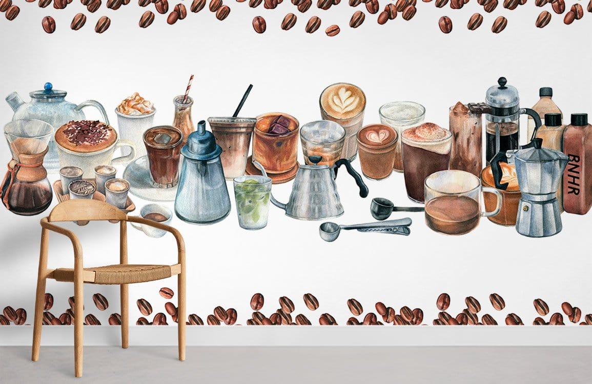 Rustic Coffee Themed Kitchen Mural Wallpaper