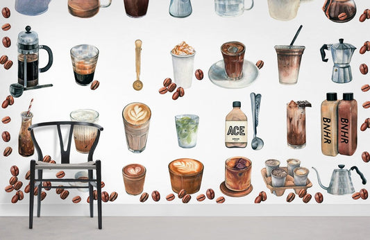Vintage Coffee Shop Mural Wallpaper in kitchen