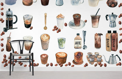 Vintage Coffee Shop Mural Wallpaper in kitchen