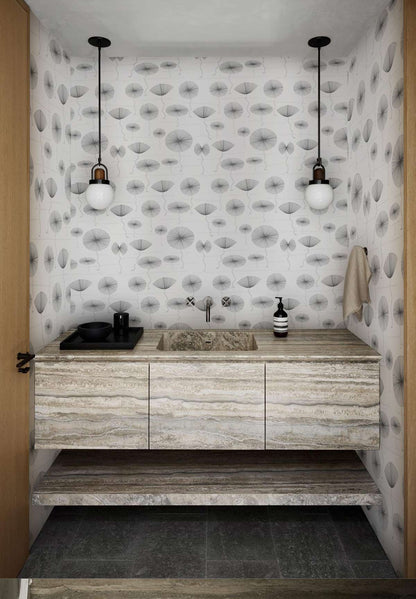 Modern Geometric Black and White Mural Wallpaper in bathroom