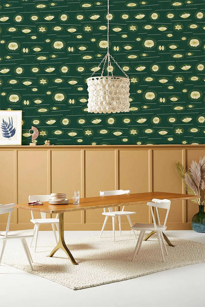 Botanical Lily Pads Green Mural Wallpaper in dining room