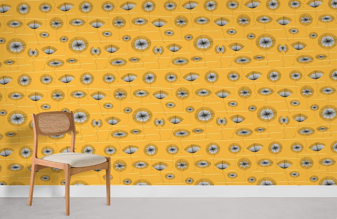 Retro Dandelion Geometric Yellow Mural Wallpaper