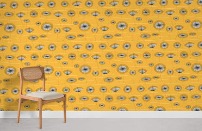 Retro Dandelion Geometric Yellow Mural Wallpaper