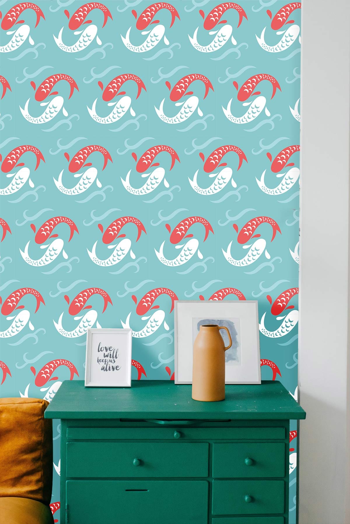 Carp Play Pattern Wallpaper Home Decor