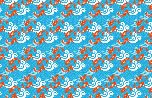 Carp Play Pattern Blue Wallpaper Design