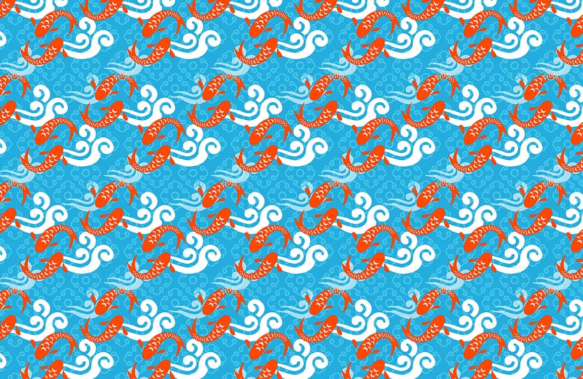 Carp Play Pattern Blue Wallpaper Design