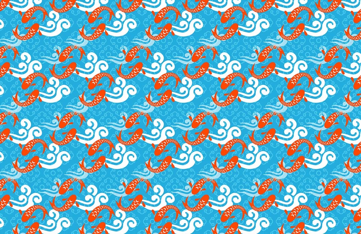 Blue Oceanic Koi Fish Mural Wallpaper