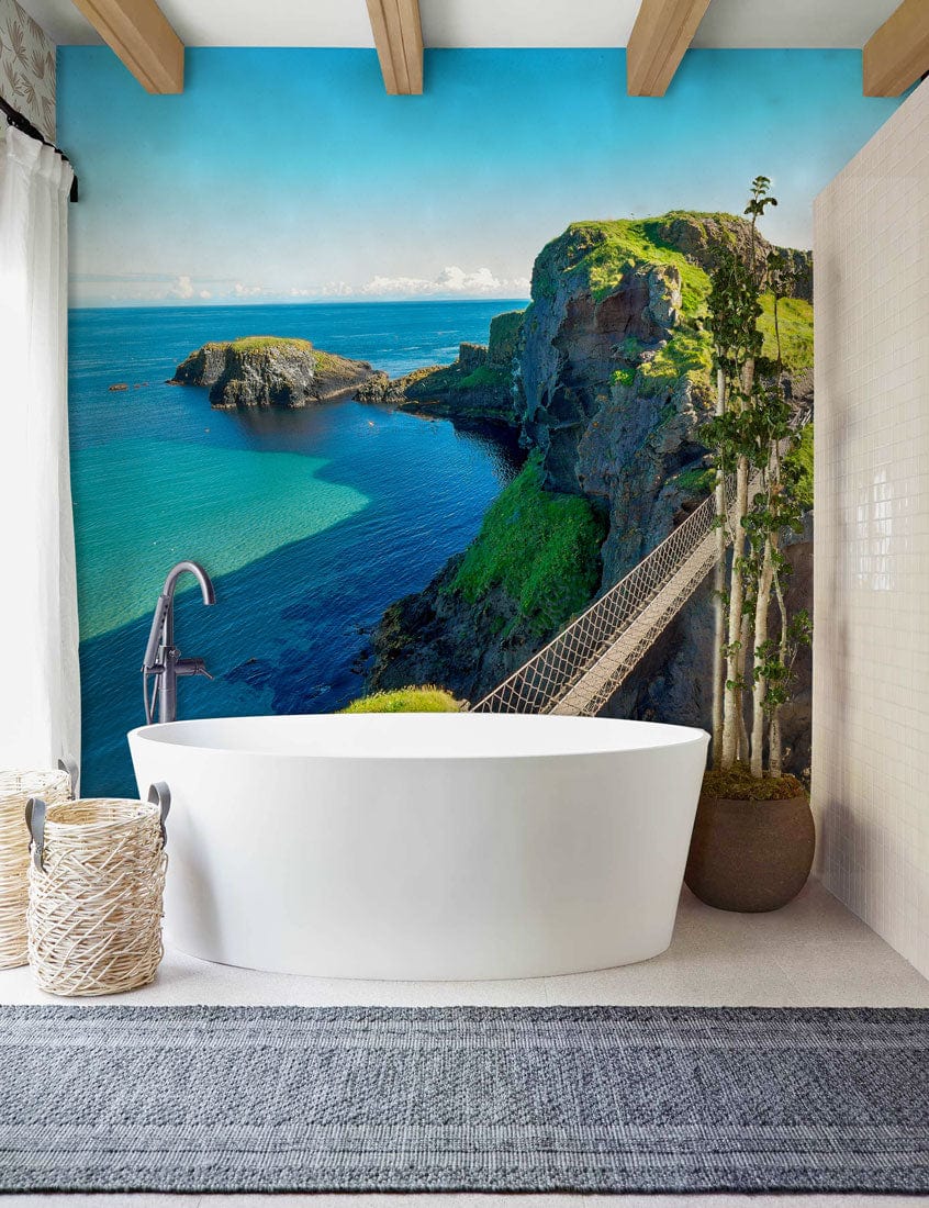 Wallpaper mural featuring the Carrick-a-Rede Rope Bridge Scenery for use in Decorating Bathrooms