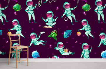 Playful Astronaut Kids Room Mural Wallpaper