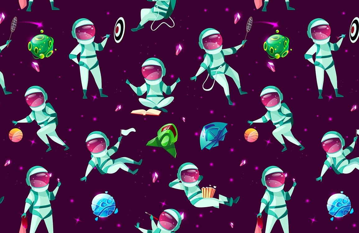 Playful Astronaut Kids Room Mural Wallpaper