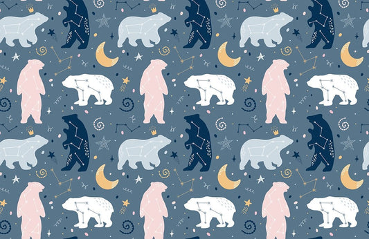 Whimsical Celestial Bear Mural Wallpaper in bedroom