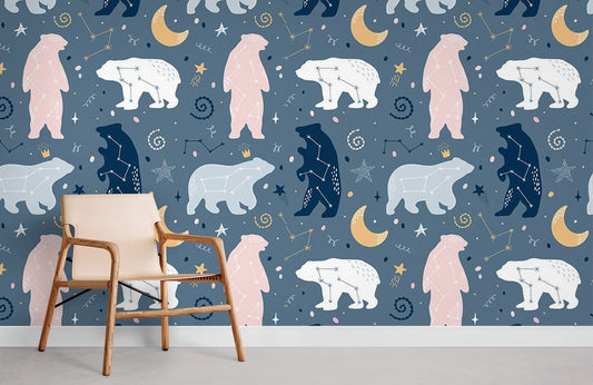 Whimsical Celestial Bear Mural Wallpaper