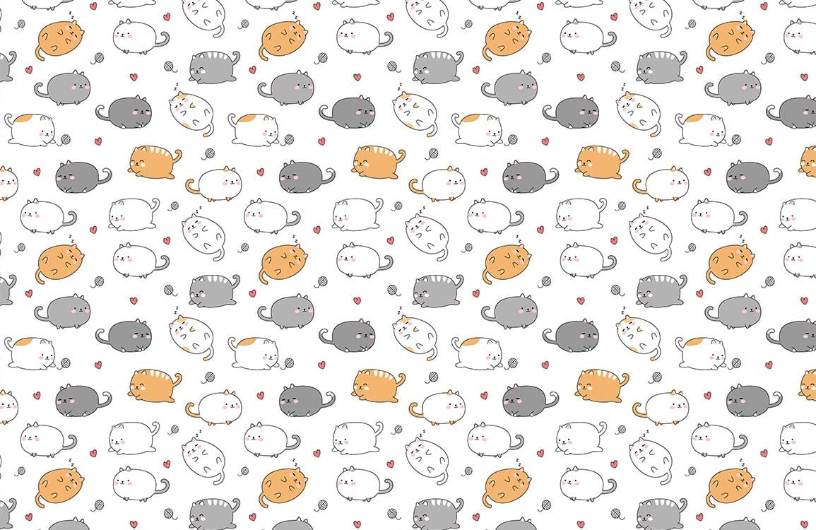 Playful Cat Pattern Children's Mural Wallpaper