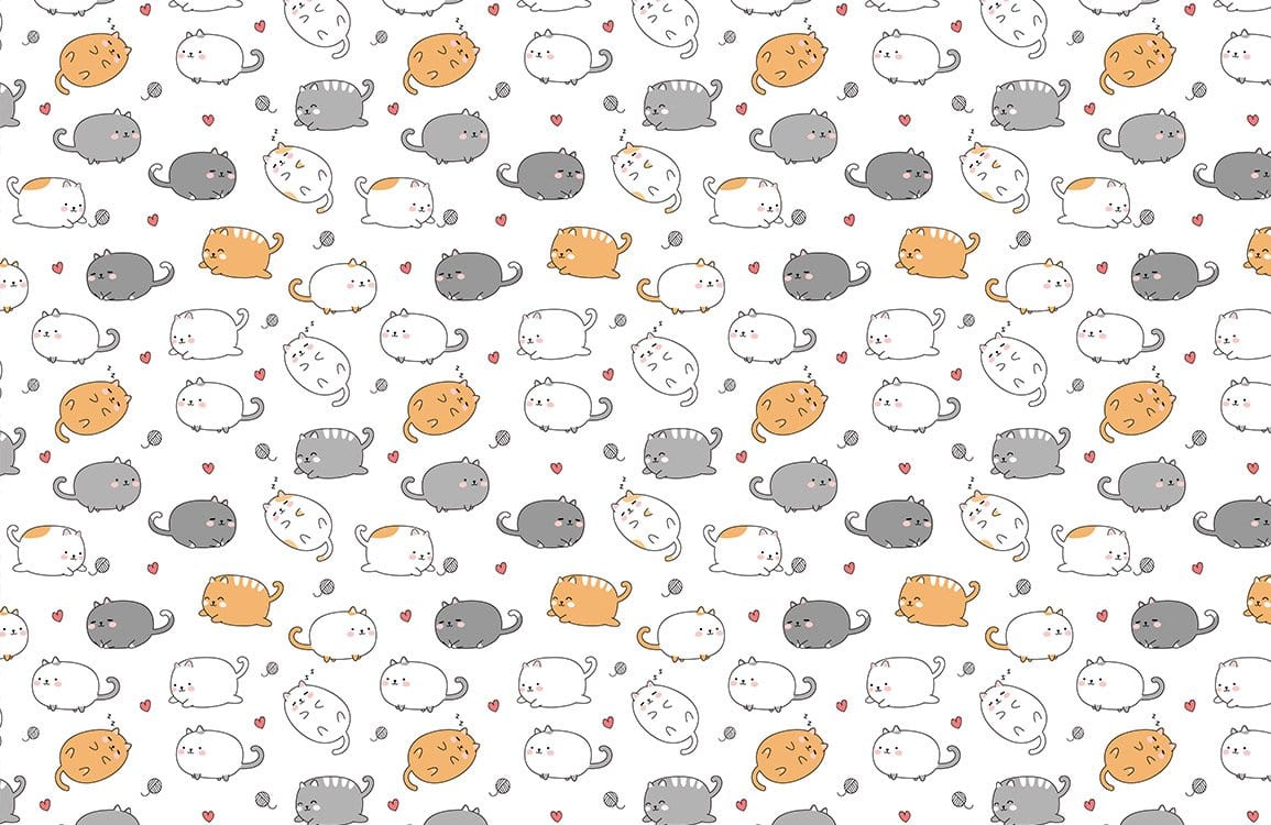 Playful Cat Pattern Children's Mural Wallpaper