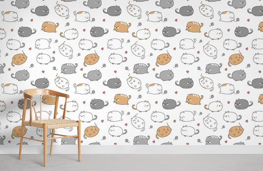 Playful Cat Pattern Children's Mural Wallpaper