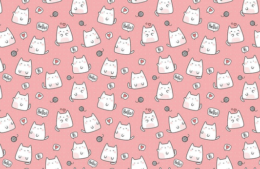 Cute Cat Pink Whimsical Mural Wallpaper