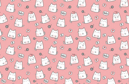 Cute Cat Pink Whimsical Mural Wallpaper