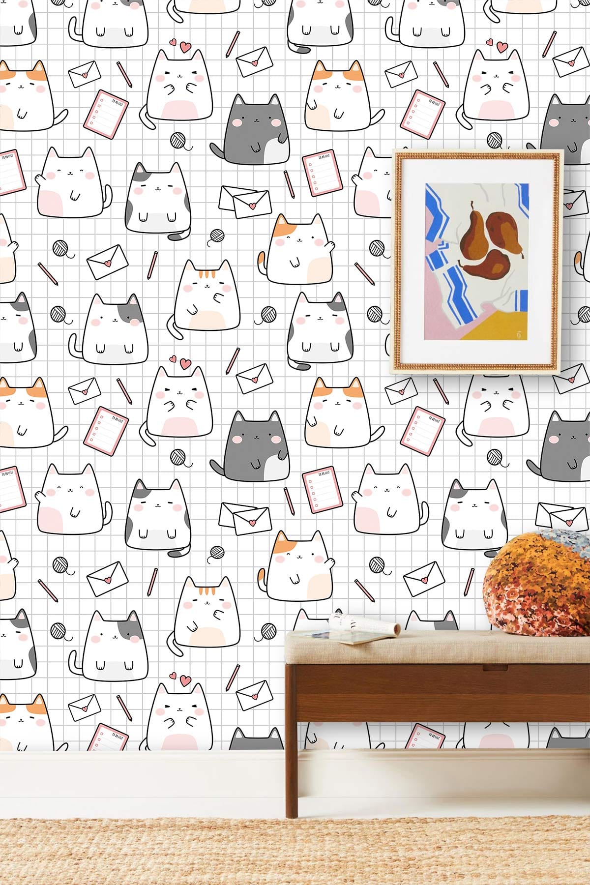 Cute Cat Cartoon Playful Mural Wallpaper