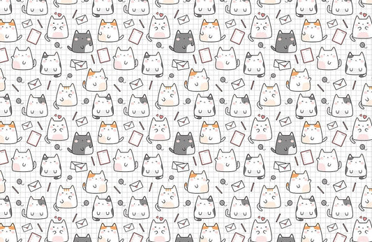 Cute Cat Cartoon Playful Mural Wallpaper