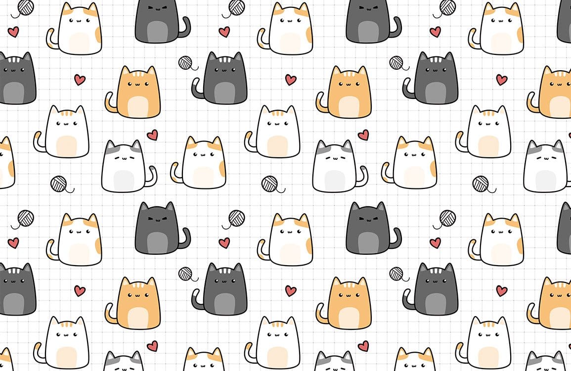 Cute Cat Doodle Pattern Mural Wallpaper