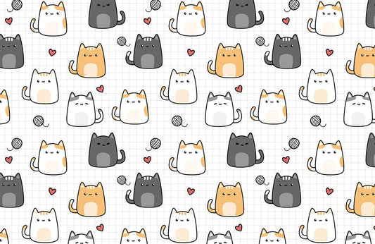 Cute Cat Doodle Pattern Mural Wallpaper