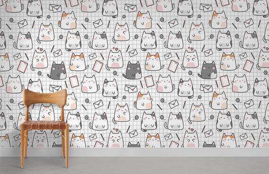 Cute Cat Cartoon Playful Mural Wallpaper