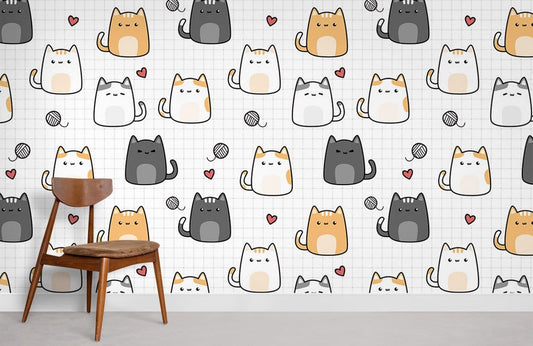 Cute Cat Doodle Pattern Mural Wallpaper