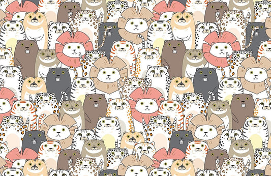 Whimsical Cat Cartoon Pattern Mural Wallpaper