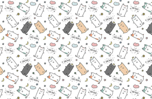 Cute Cat Cartoon Kids Mural Wallpaper